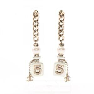 CHANEL Ivory Pearl Logo Earrings